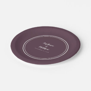 Simple Cassis Purple Modern Bride & Groom Wedding Paper Plate