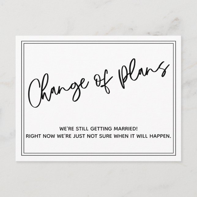 Simple, Casual Change of Plans Postponed Wedding Postcard (Front)