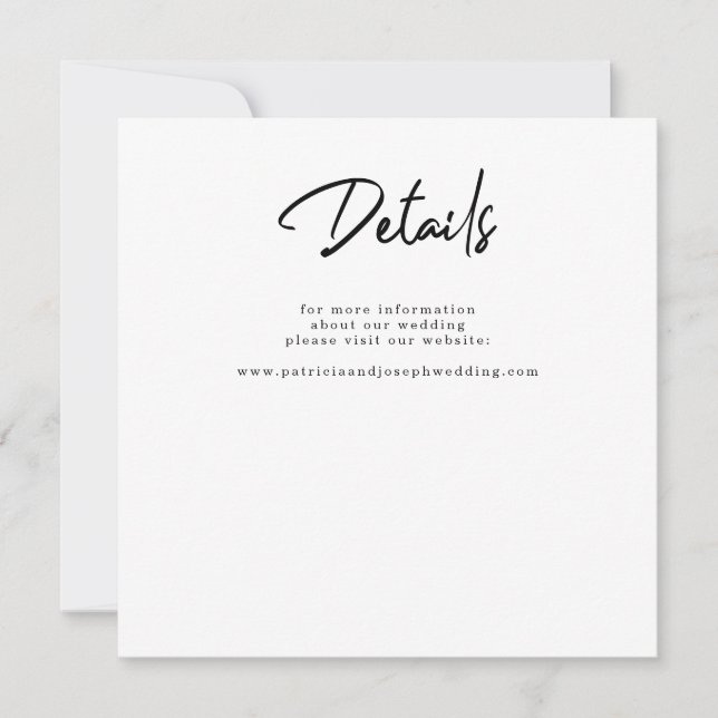 Simple casual script wedding details enclosure card (Front)