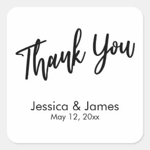 Simple Casual Typography Thank You Black & White Square Sticker