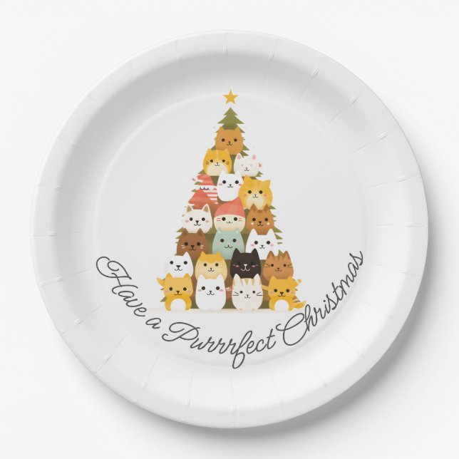 Simple Cat Christmas  Paper Plate (Front)
