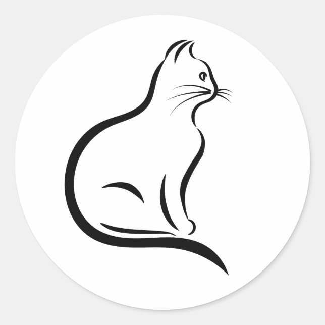 Simple Cat Outline Design Classic Round Sticker (Front)