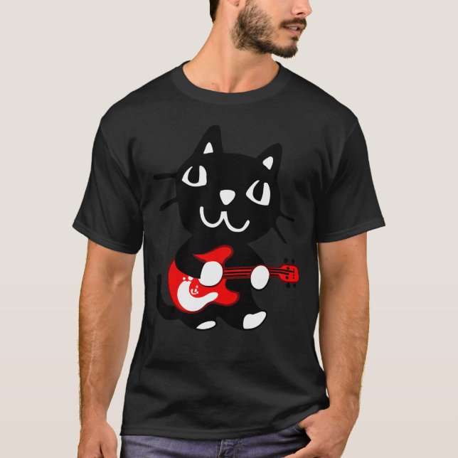 Simple Cat Playing Guitar T-Shirt (Front)