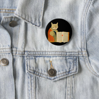 Simple Cat Reading a Book 6 Cm Round Badge