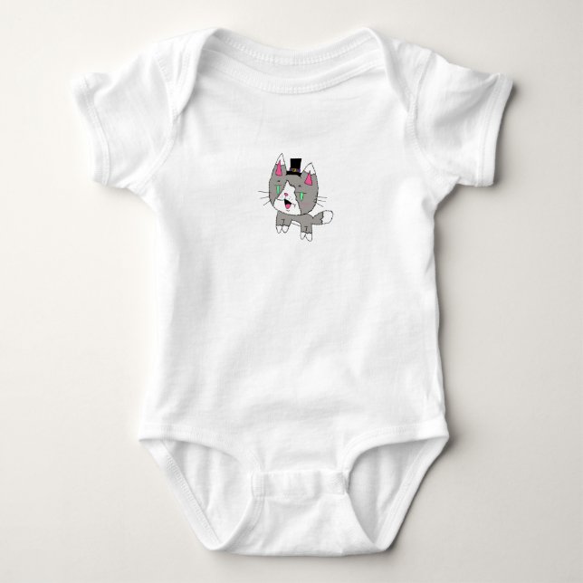 Simple Cat with Hat Baby Top (Front)