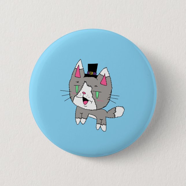 Simple Cat with Hat Button  (Front)