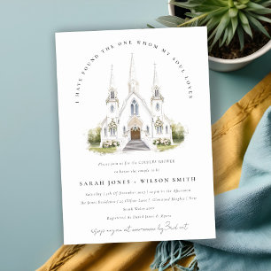 Simple Catholic Watercolor Church Couples Shower Invitation