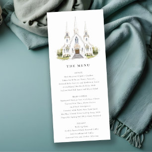 Simple Catholic Watercolor Church Wedding Menu Invitation