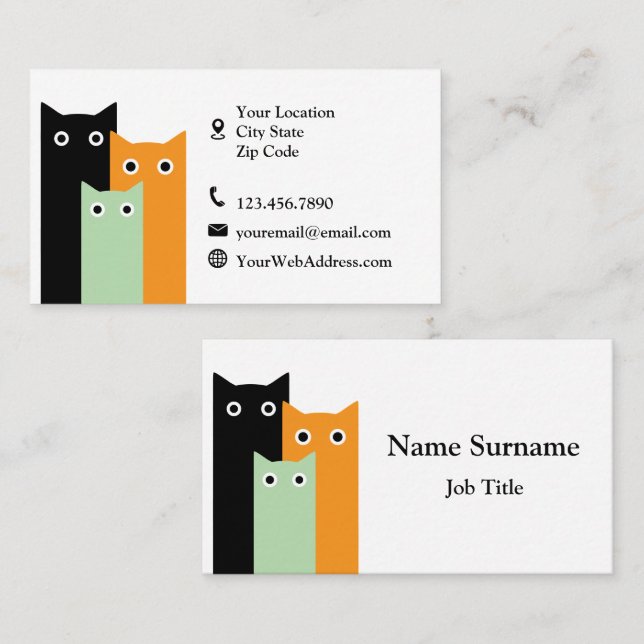 Simple Cats Animal Care Business Card (Front/Back)