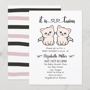 Simple Cats Twin Boy Girl Baby Shower Invitation