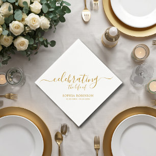 Simple Celebrating The Life Gold Script Funeral Napkin