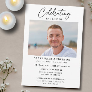 Simple Celebration of Life Black White Funeral Invitation