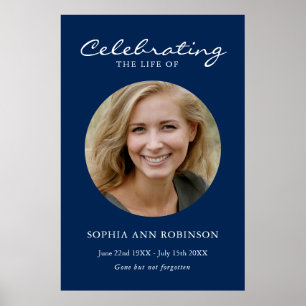 Simple Celebration of Life Photo Memorial Blue Poster