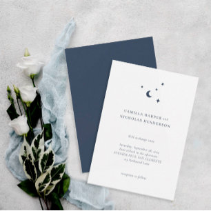 Simple Celestial Blue Stars Moon Wedding Invitation