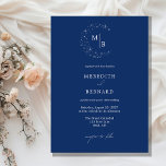 Simple Celestial Elegant Blue Monogram Wedding Invitation<br><div class="desc">Invite your guests to a night of romance and starlight with this Simple Celestial Elegant Blue Monogram Wedding Invitation from the Celestial Elegant Wedding Collection. Featuring a deep navy blue background adorned with twinkling stars and refined typography, this modern celestial design is perfect for couples who love a minimalist yet...</div>
