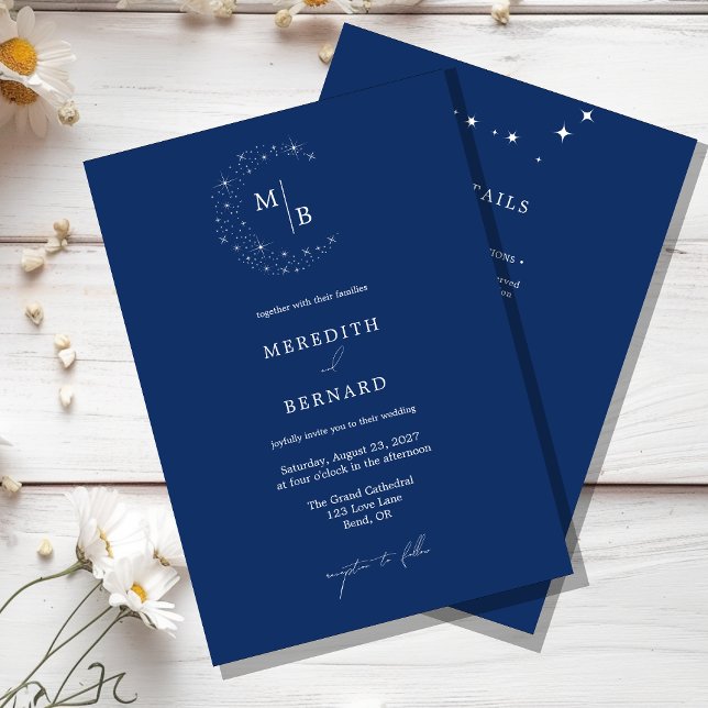 Simple Celestial Elegant Wedding Monogram Details Invitation (Creator Uploaded)