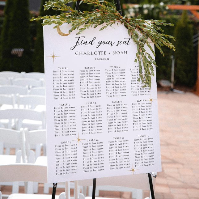 Simple Celestial Gold Moon Wedding Seating Charts (Creator Uploaded)