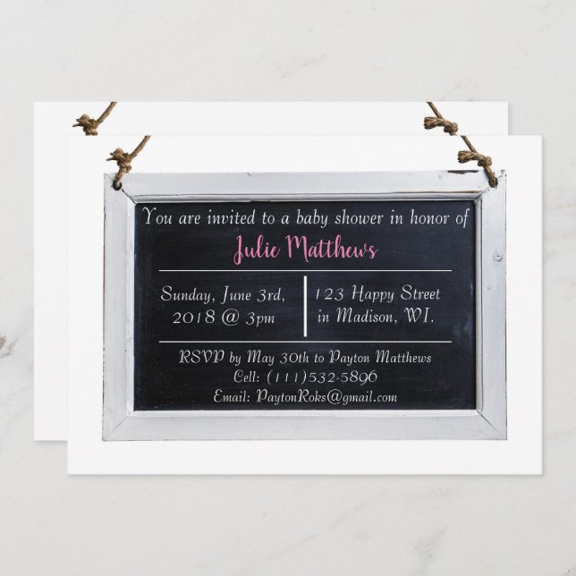 Simple Chalkboard Baby Shower Invitations (Front/Back)