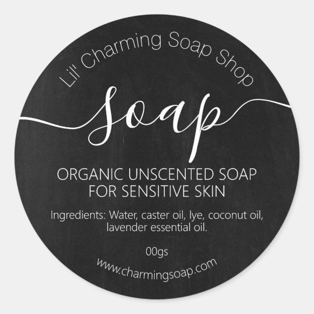 Simple Chalkboard Handmade Organic Vegan Soap Classic Round Sticker (Front)