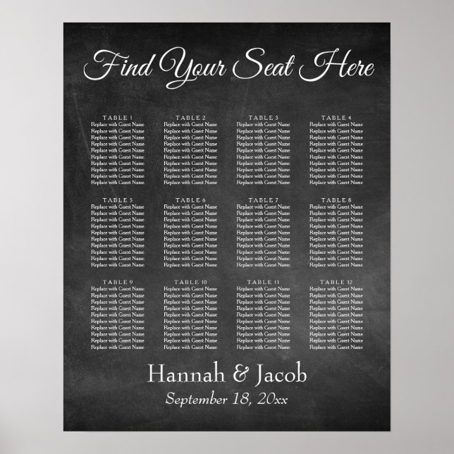 Simple Chalkboard Wedding Reception Seating Chart (Front)
