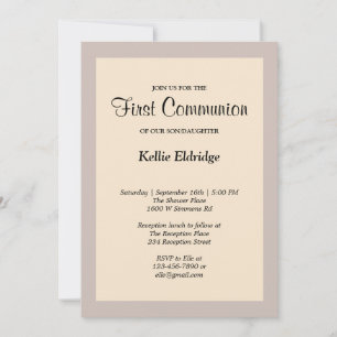 Simple Champagne Framed First Communion Invitation