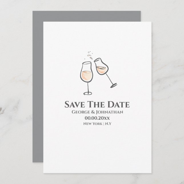 Simple champagne glasses illustration minimalist save the date (Front/Back)