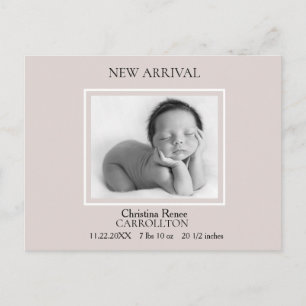 Simple Champagne Pink Birth Announcement Postcard