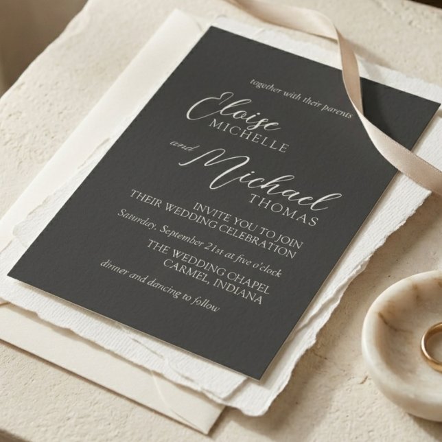 Simple Charcoal Classic Script Wedding Invitation (Simple Charcoal Classic Script Wedding Invitation)