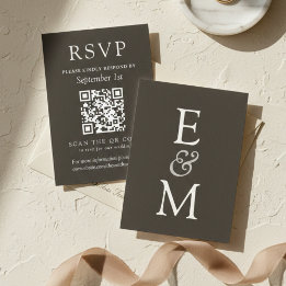 Simple Charcoal Classic Wedding QR Code RSVP Card