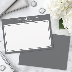 Simple Charcoal Grey Monogram Stationery Card