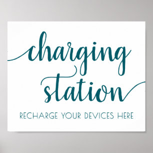 Simple Charging Station   Teal Aqua Party Sign