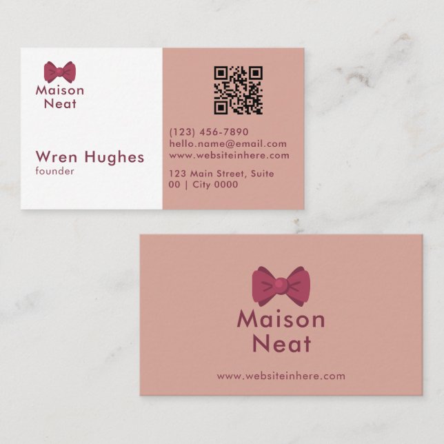 Simple Charm Professional Soft Blush Pink Bow Business Card (Front/Back)