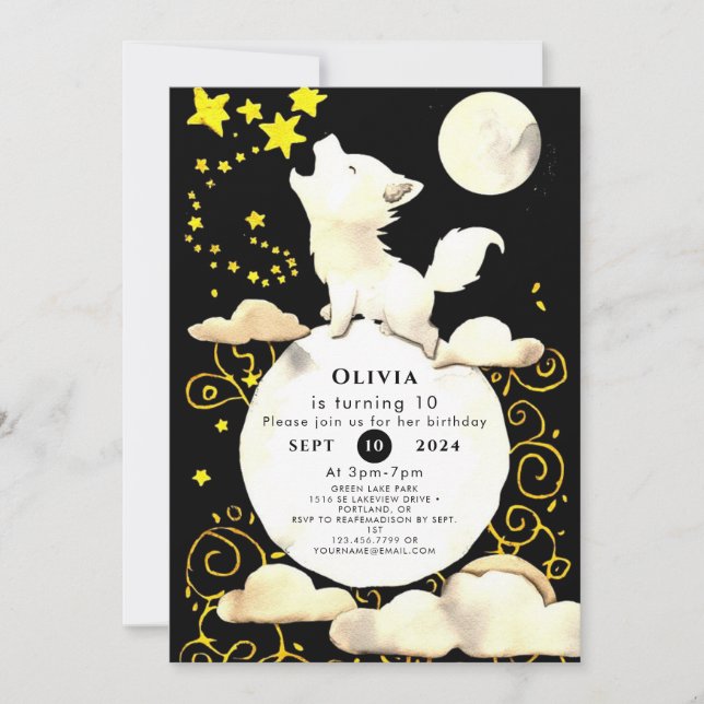 Simple Charm Wolf Birthday Invitation (Front)