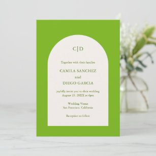 Simple Chartreuse Monogram Arch Modern Wedding Invitation