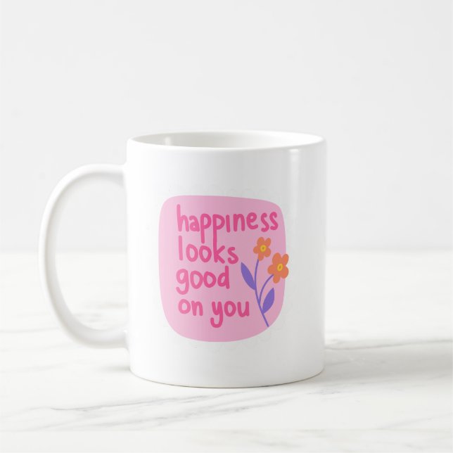 Simple Cheerful Reminder Joy Soft Pink Lettering Coffee Mug (Left)