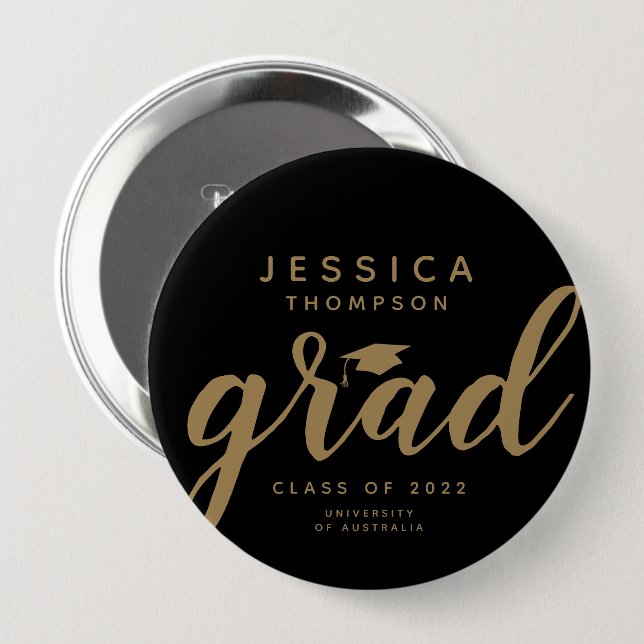 Simple Cheers to the Grad Black Gold  10 Cm Round Badge (Front & Back)