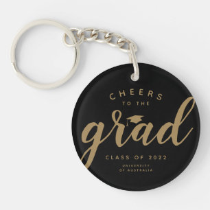 Simple Cheers to the Grad Black Gold Acrylic Key Ring