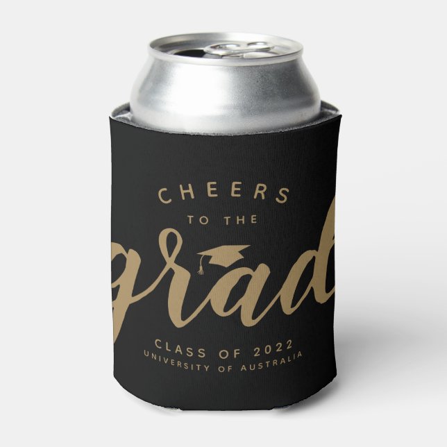 Simple Cheers to the Grad Black Gold Can Cooler  (Can Front)