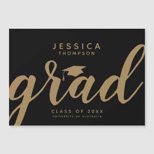 Simple Cheers to the Grad Black Gold Magnetic Card