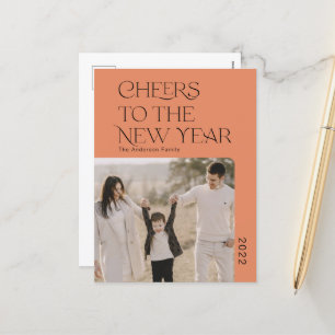 Simple Cheers to the new year 2022 family photo Holiday Postcard