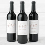 Simple Cheers to Your First Personalised Wine Labe Label<br><div class="desc">Celebrate your first of everything with this customisable "Cheers to Your First" occasion/milestone wine bottle label. Featuring modern and elegant handwriting typography style in simple rose gold and white. Simple, minimalist and classy. Personalise with occasion, drink type/content, date and from. All text is customisable. Perfect for first Mother's Day, Father's...</div>