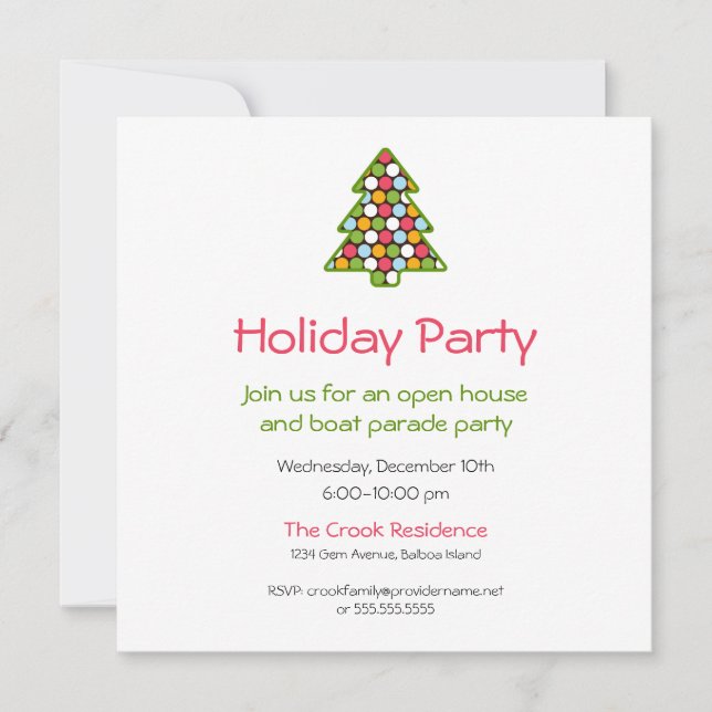 Simple Cheery Christmas Tree Dot Invitation (Front)
