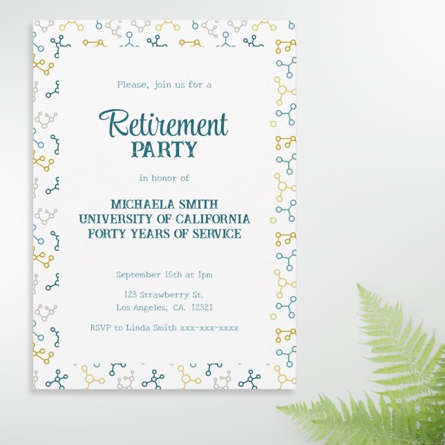 Simple Chemistry Teacher Retirement Party Invitation (Simple molecule scientific retirement party invitation)