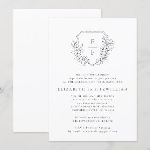 Simple Cherry Blossom Crest Monogram Wedding Invitation
