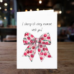 Simple Cherry Pink Bow boyfriend husband Birthday Holiday Card<br><div class="desc">Simple Cherries & Pink Bow boyfriend husband Birthday Holiday Card. Imagine giving this cute, sentimental card to your boyfriend or husband. Customise the saying in the front of the card and add your unique custom message inside of the card or just use our default text. Great for your spouse or...</div>