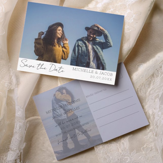 Simple Chic 2 Photo Save the Date Wedding Announcement Postcard (Creator Uploaded)