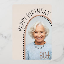Simple Chic 80th Birthday Arched Photo Polka Dot
