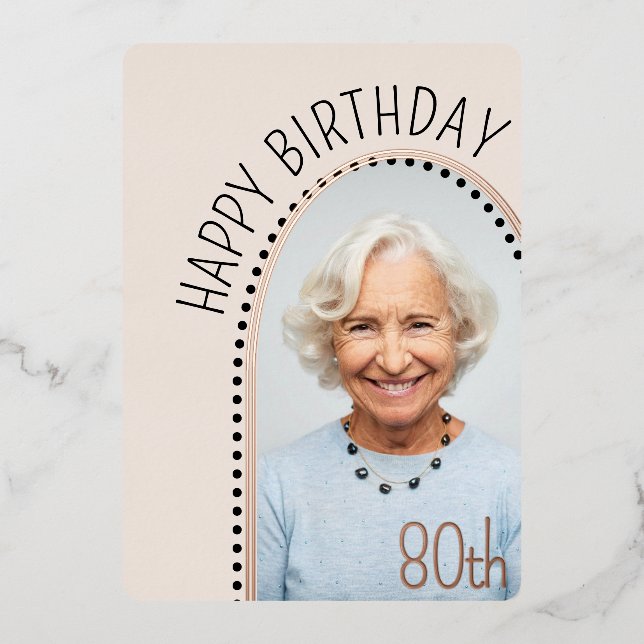 Simple Chic 80th Birthday Arched Photo Polka Dot  (Front)