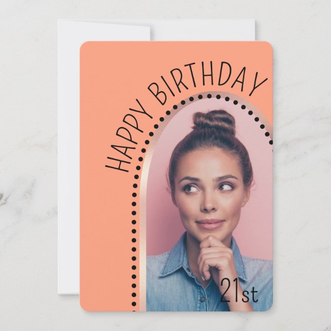 Simple Chic Any Age Birthday Rose Gold Arch Photo Invitation (Front)