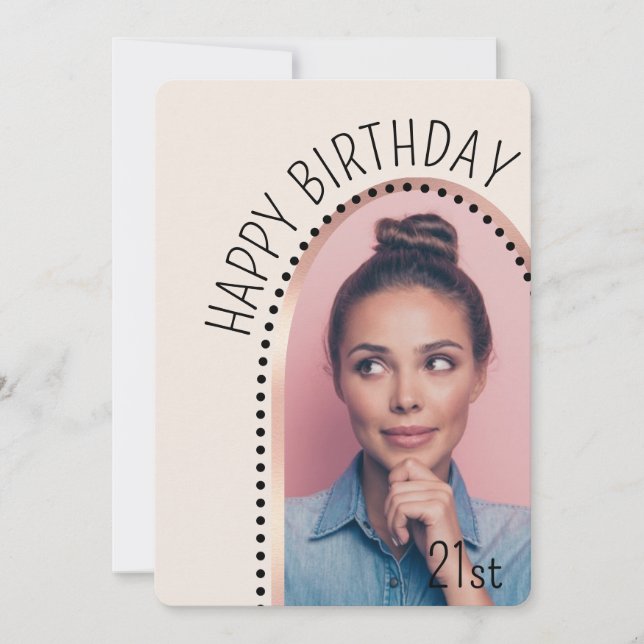 Simple Chic Any Age Birthday Rose Gold Arch Photo Invitation (Front)